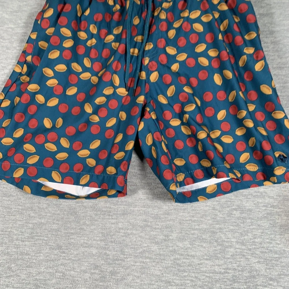 Lucky Brand Swim Shorts Mens Medium Blue Tropical Dot Print Lined Trunks Stretch